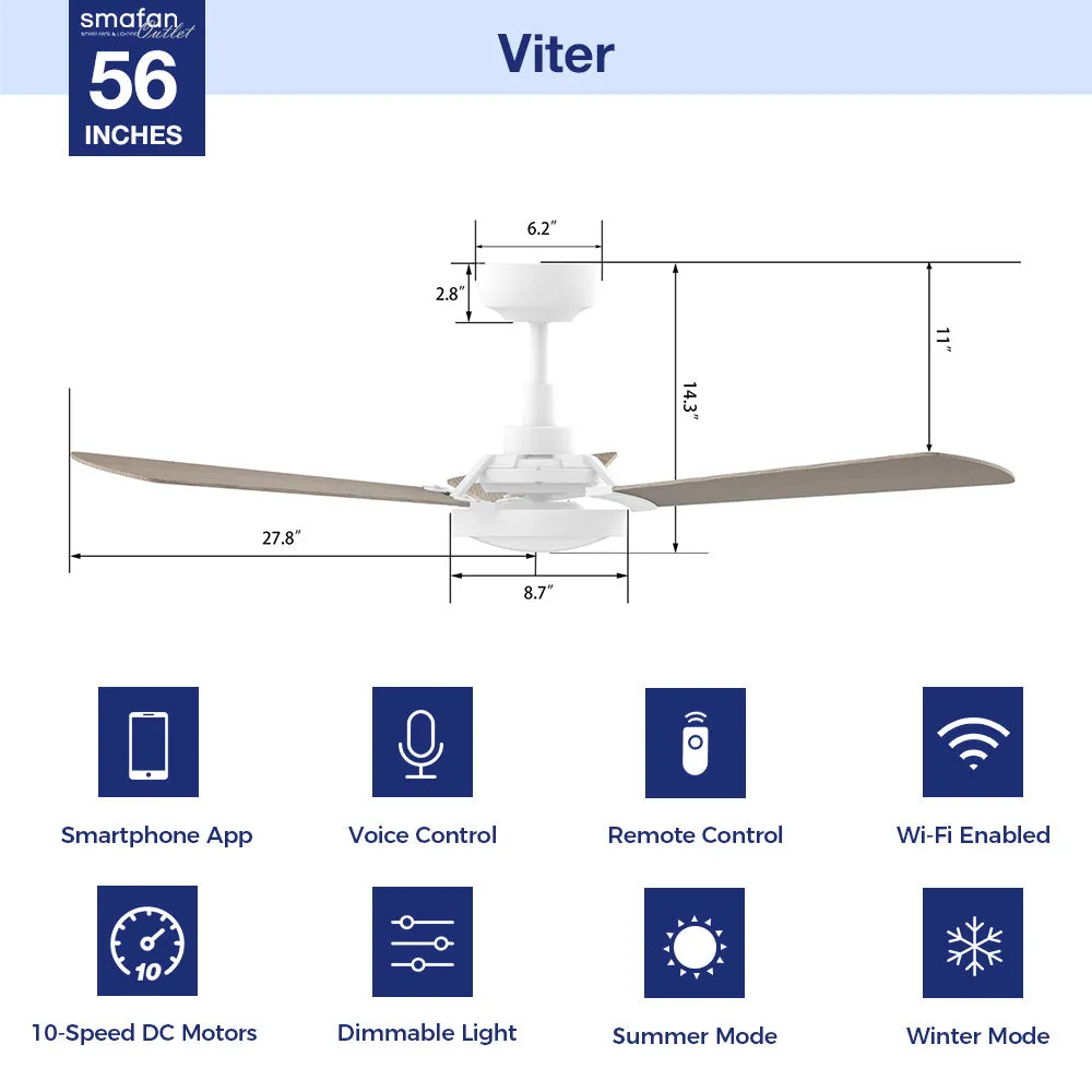 Viter Outdoor Smart Ceiling Fan with Dimmable LED Light and Remote 56"