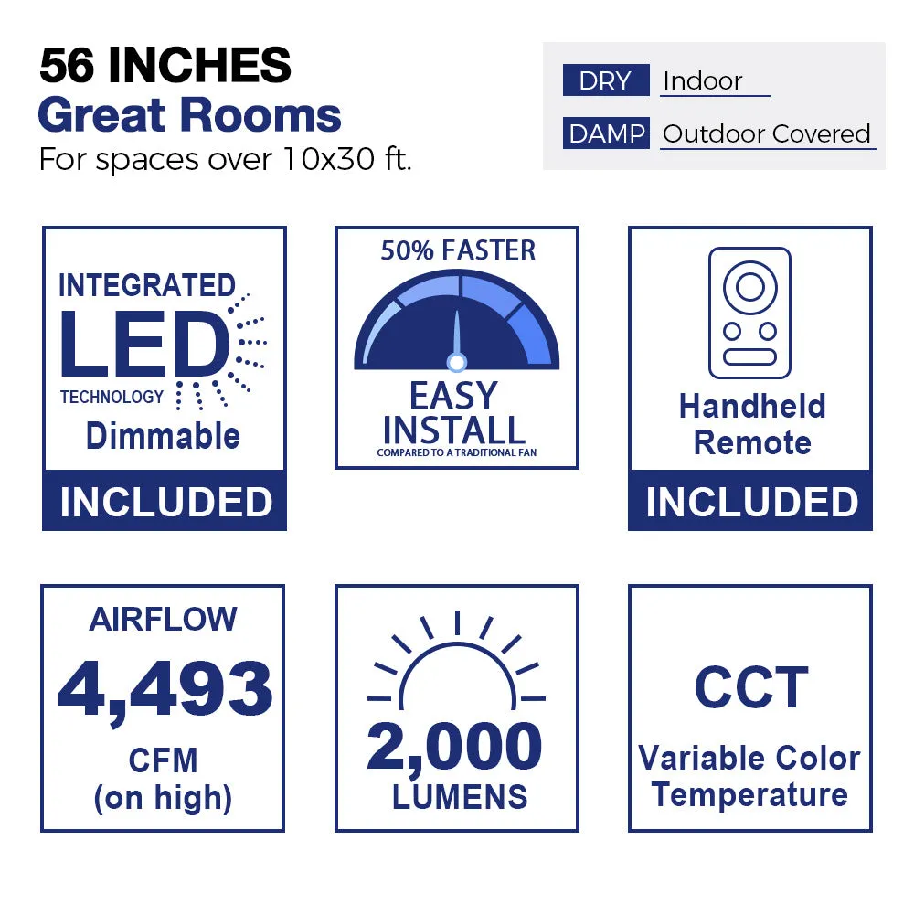 Viter Outdoor Smart Ceiling Fan with Dimmable LED Light and Remote 56"
