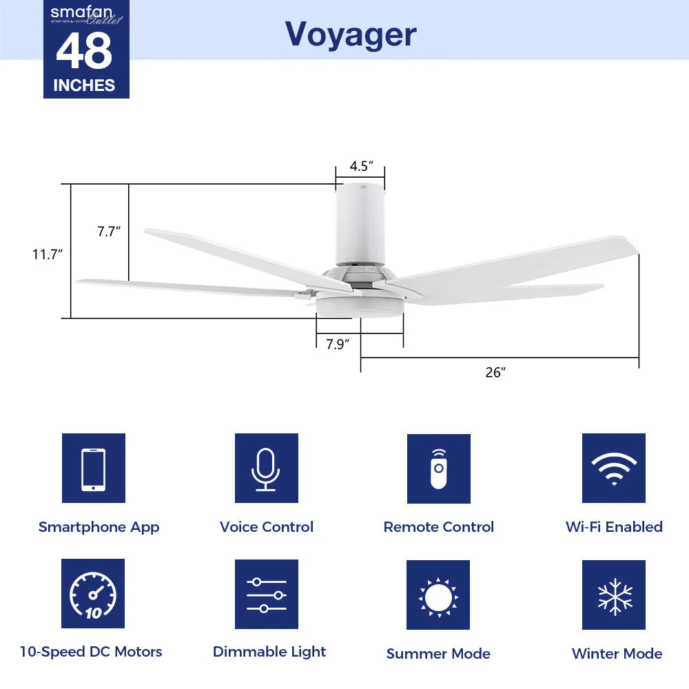 Voyager Outdoor Flush Mount Smart Ceiling Fan with Led light remote 48"