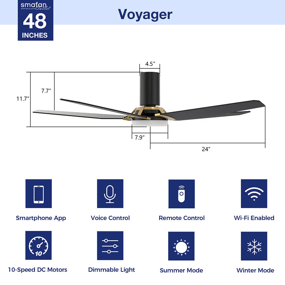 Voyager Outdoor Flush Mount Smart Ceiling Fan with Led light remote 48"