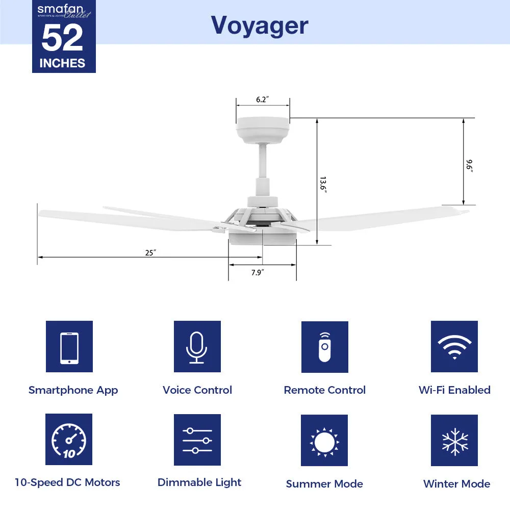 Voyager Outdoor Smart Ceiling Fan with Dimmable LED Light Remote 52"