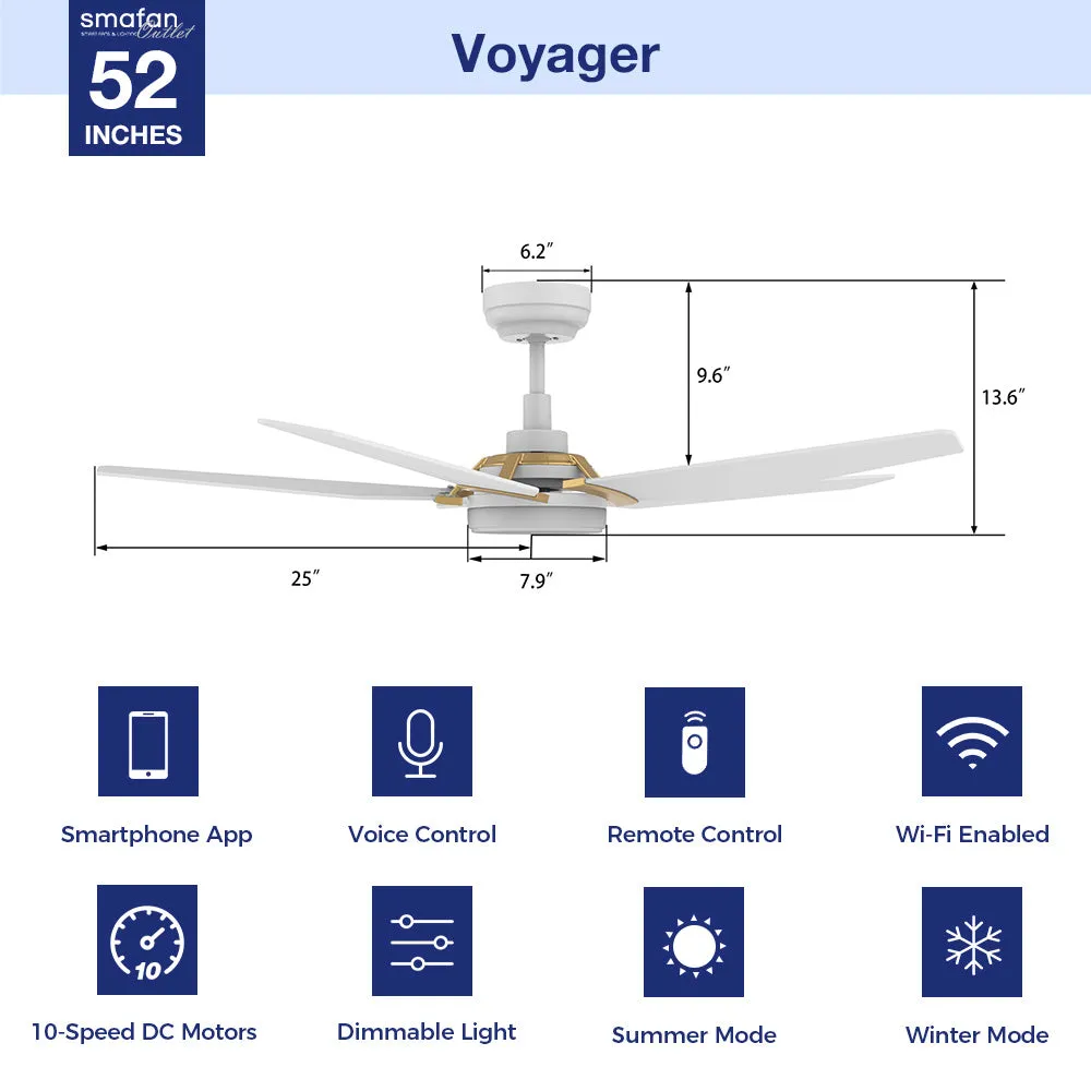 Voyager Outdoor Smart Ceiling Fan with Dimmable LED Light Remote 52"