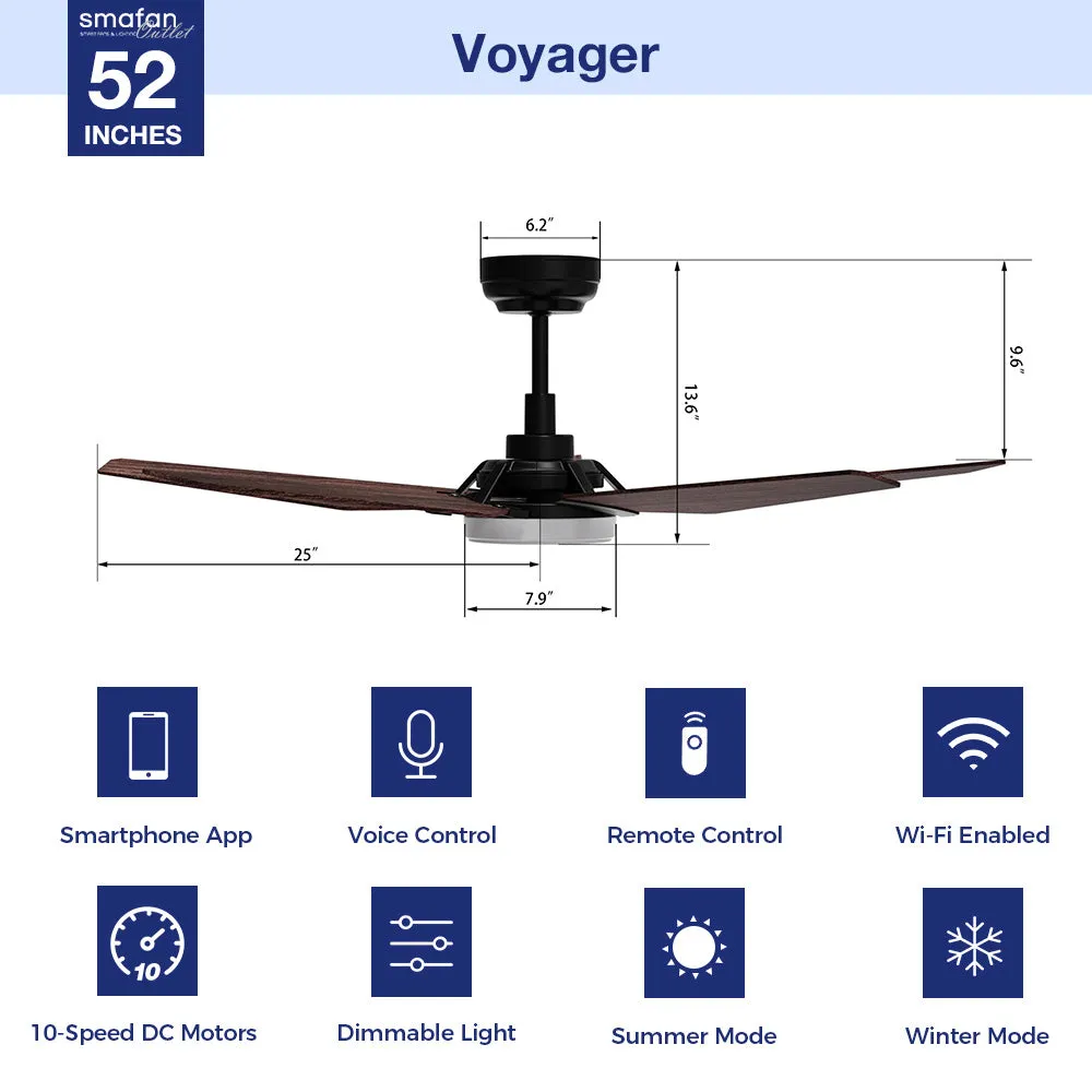 Voyager Outdoor Smart Ceiling Fan with Dimmable LED Light Remote 52"