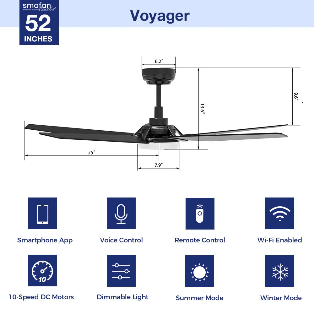 Voyager Outdoor Smart Ceiling Fan with Dimmable LED Light Remote 52"