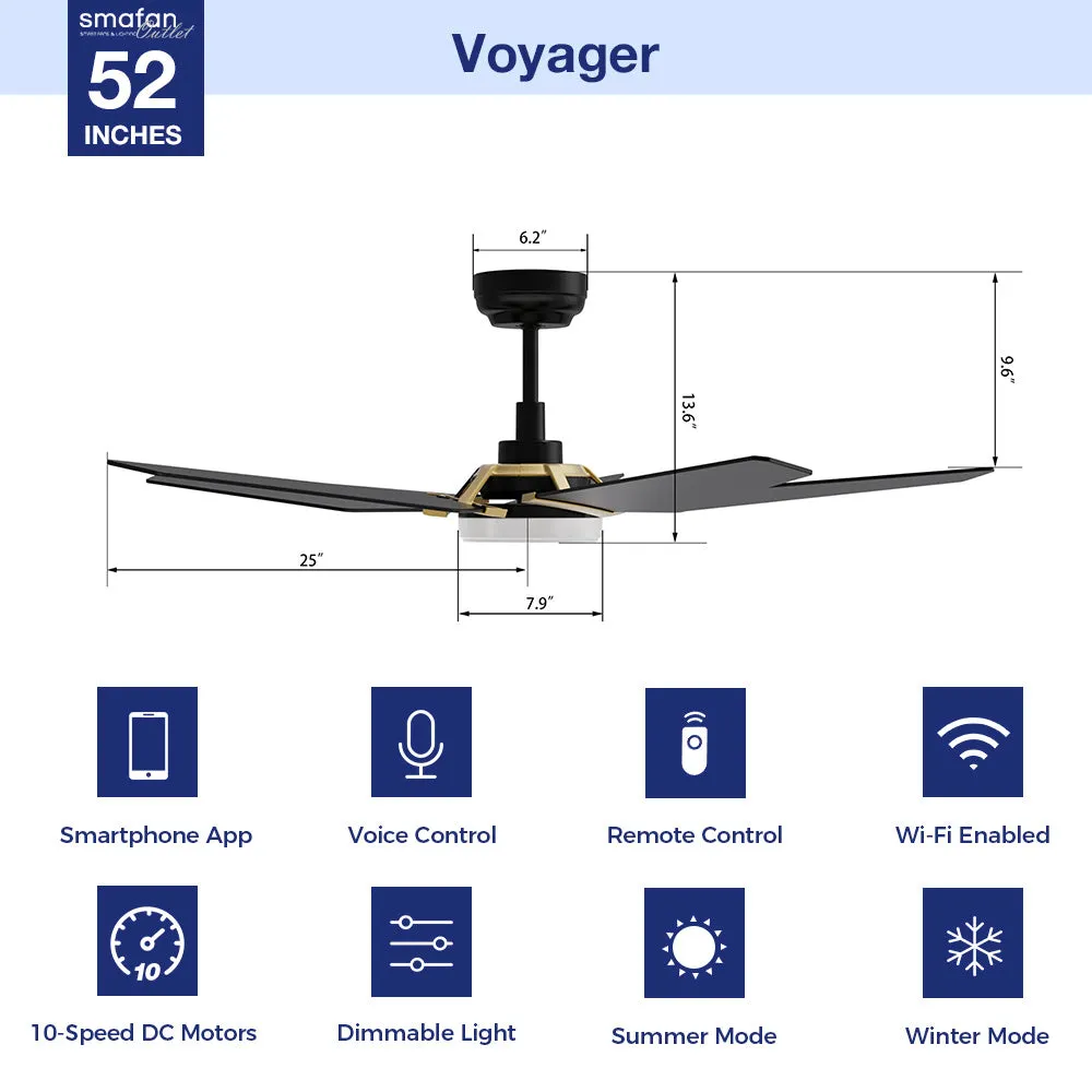 Voyager Outdoor Smart Ceiling Fan with Dimmable LED Light Remote 52"