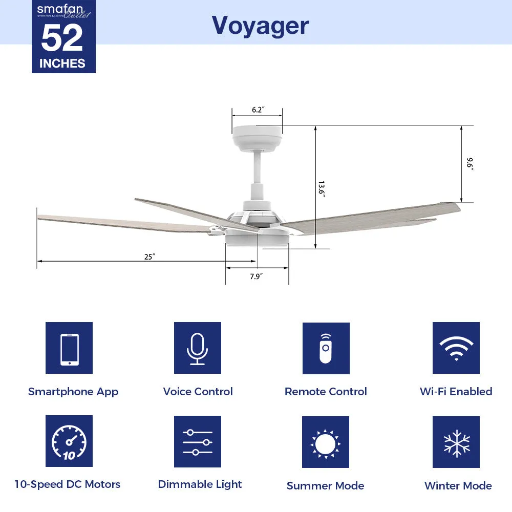 Voyager Outdoor Smart Ceiling Fan with Dimmable LED Light Remote 52"