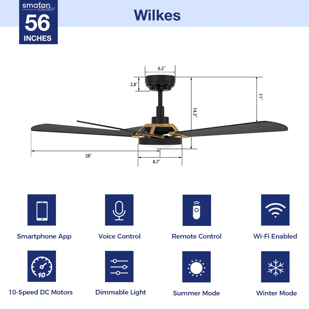Wilkes Outdoor Ceiling Fan with Dimmable LED Light Remote-Smart 56"