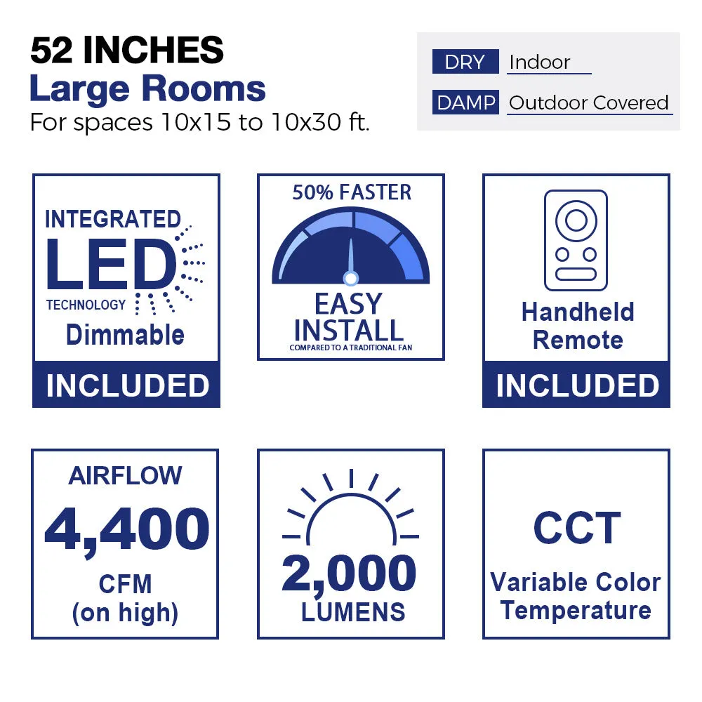 Wilkes Ⅱ Outdoor Smart Ceiling Fan with LED Light and Remote 52"