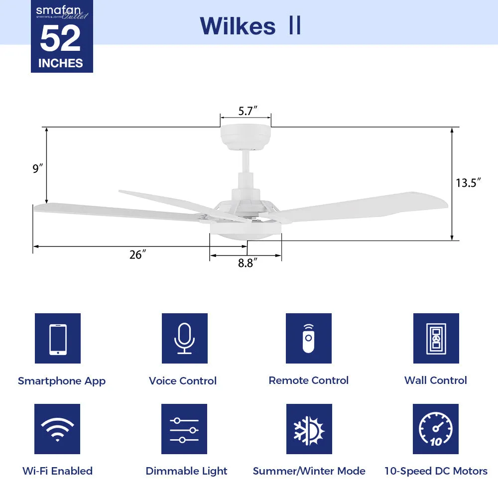 Wilkes Ⅱ Outdoor Smart Ceiling Fan with LED Light and Remote 52"