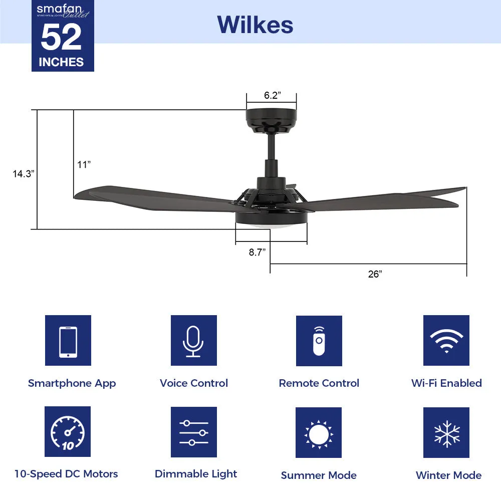 Wilkes Outdoor Smart Ceiling Fan with LED Light and Remote 52"